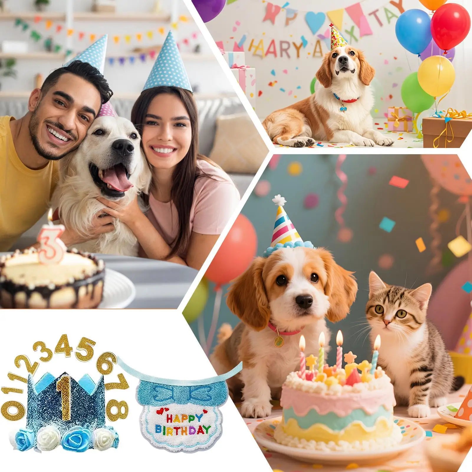 Dog Birthday Party Decorations Adjustable Bib Collar Scarf Hat With Number Puppy Birthday Party Decorations For Pet Adoption Peaceful Pleasures Health and Wellness