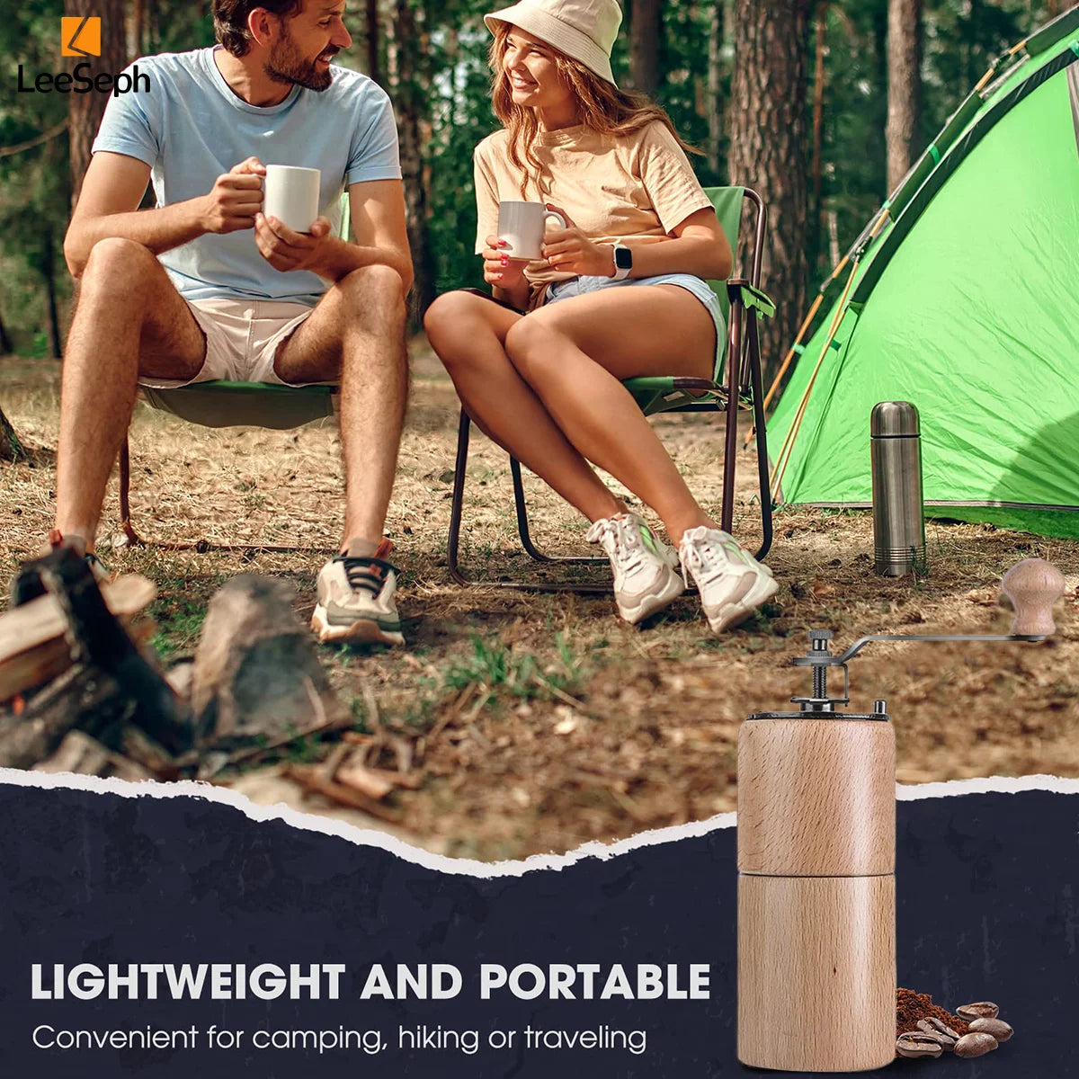 Leeseph Portable Manual Coffee Grinder, Hand Crank Coffee Mill, Durable Beech Wood Design, Ideal for Home, Office, and Travel Peaceful Pleasures Health and Wellness
