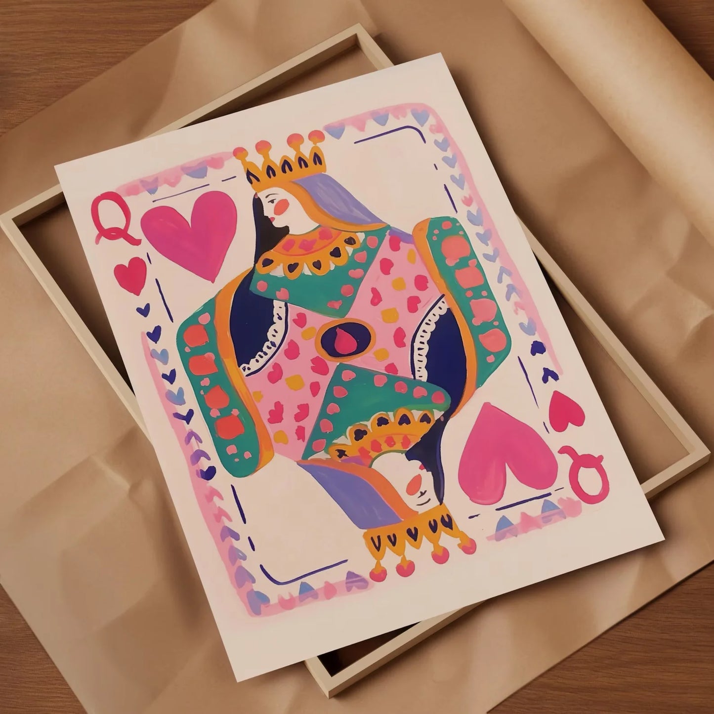 Queen of Hearts Canvas Wall Art | Maximalist Playing Card Print