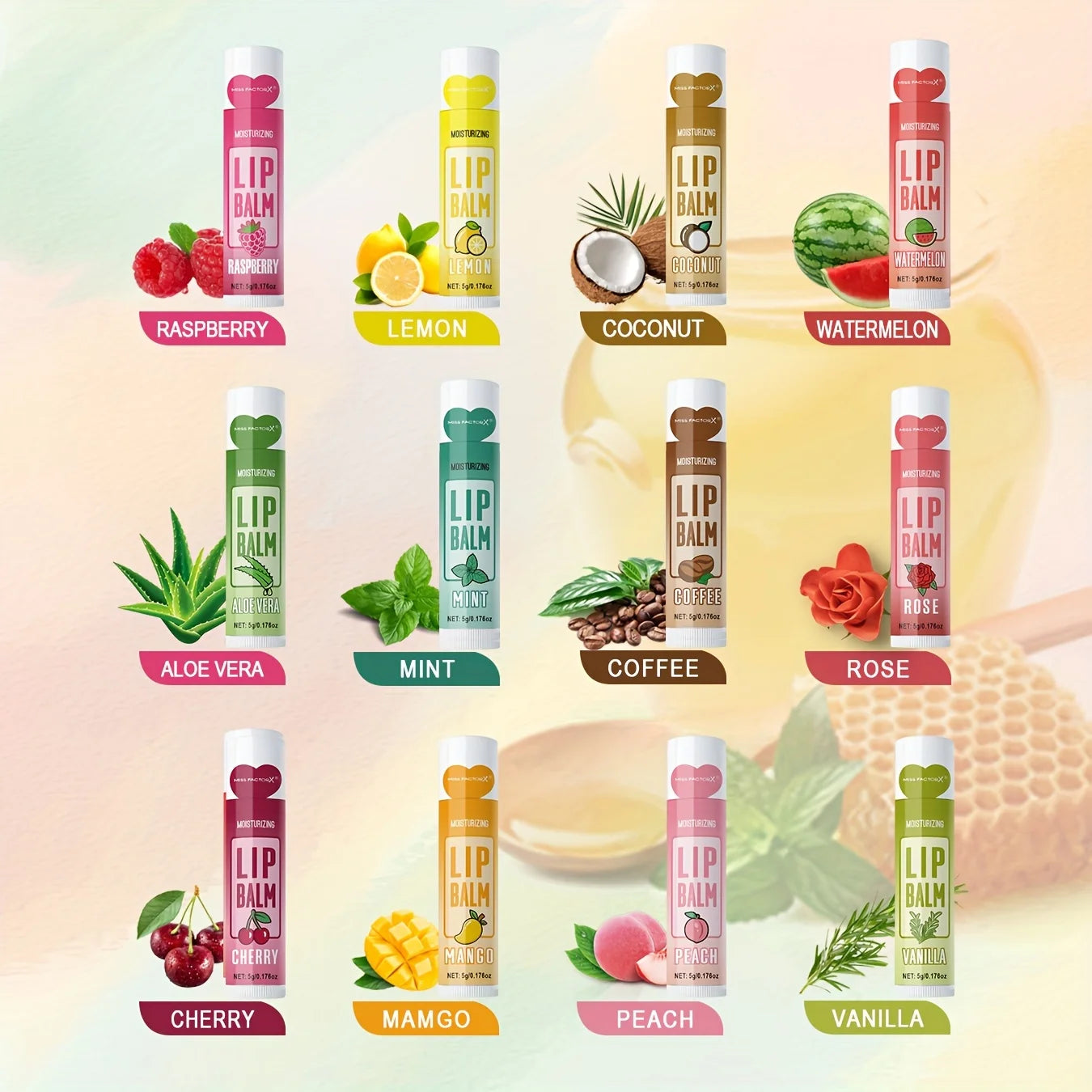 12 PCS/gift lip balm set 5g Deep Moisturizing and long-lasting moisturizing exfoliating to create hydrated lips Peaceful Pleasures Health and Wellness