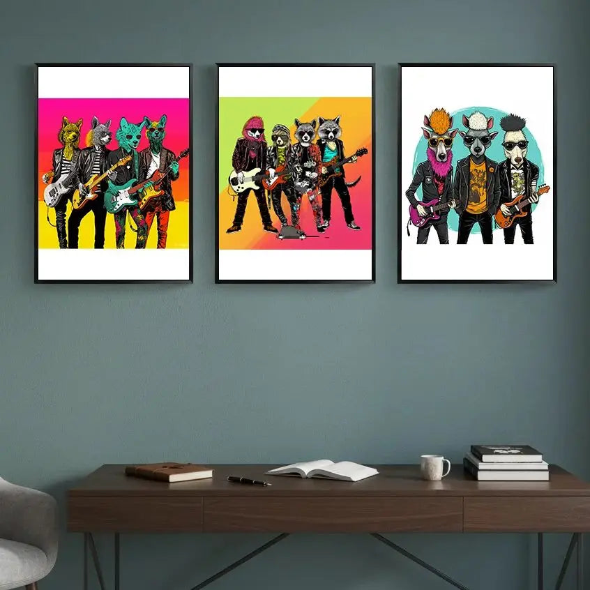 Cartoon Animal Band Canvas Wall Art | Western Style Decor Canvas Wall Art Peaceful Pleasures Health and Wellness