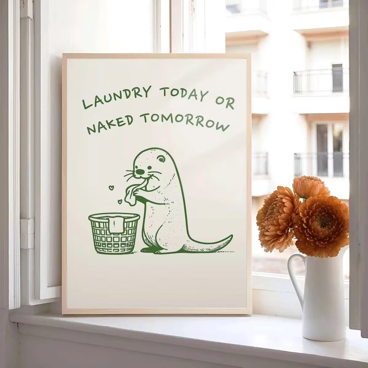 Moder Funny Otter Laundry Today Or Naked Tomorrow Wall Art Print Canvas Painting Poster Picture For Bathroom Home Decor Peaceful Pleasures Health and Wellness