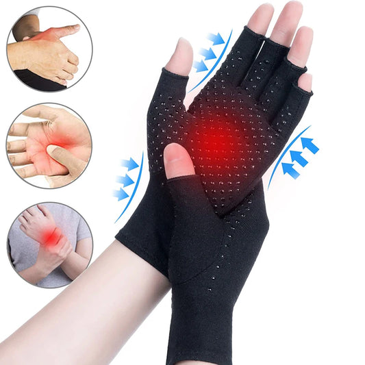 2pcs Black Half Finger Compression Gloves for Osteoarthritis Arthritic Joint Pain Relief Gloves Healthcare Gloves for Men Women Peaceful Pleasures Health and Wellness