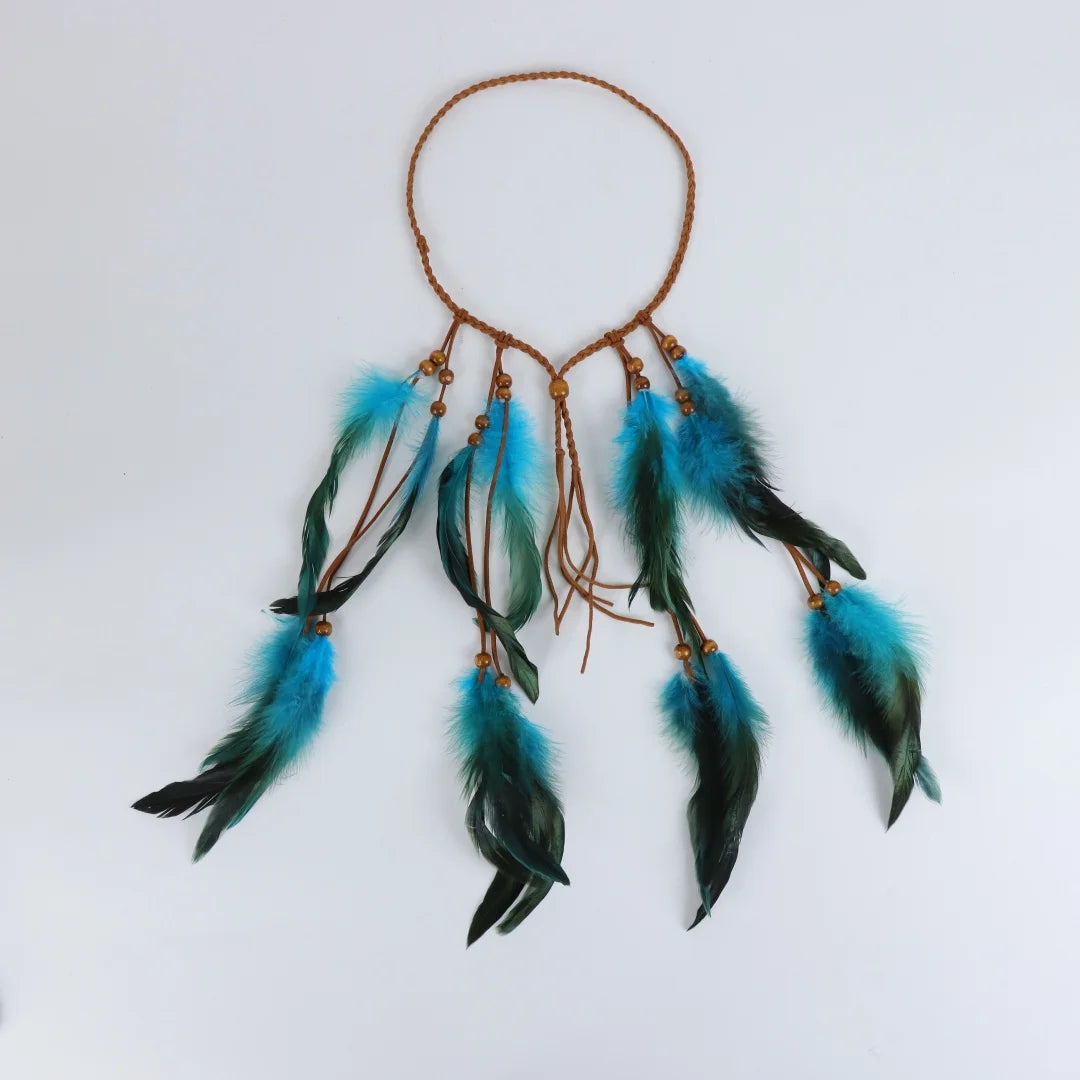 Bohemian Red Feather Headband Hippie Tribal Hair Accessory Festivals