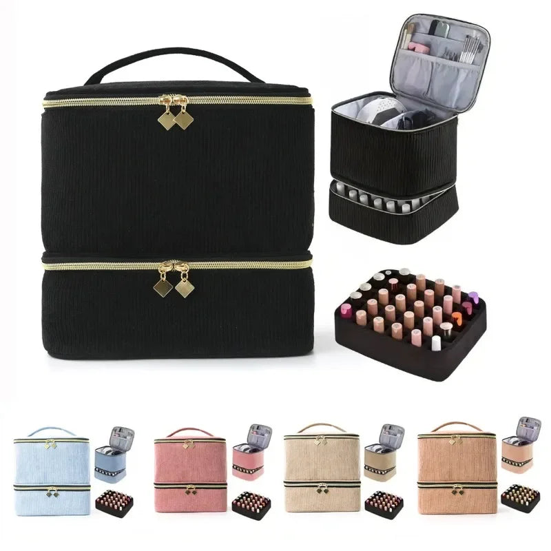 New 30 Grids Nail Polish Storage Bag Essential Oil Case Portable Cosmetic Large Handbag Organizer with Handle for Travel Girl Peaceful Pleasures Health and Wellness