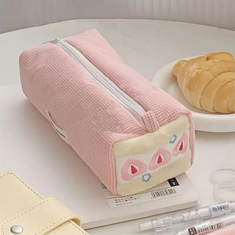 Corduroy Embroidery Pencil Case – Large Capacity Stationery Bag