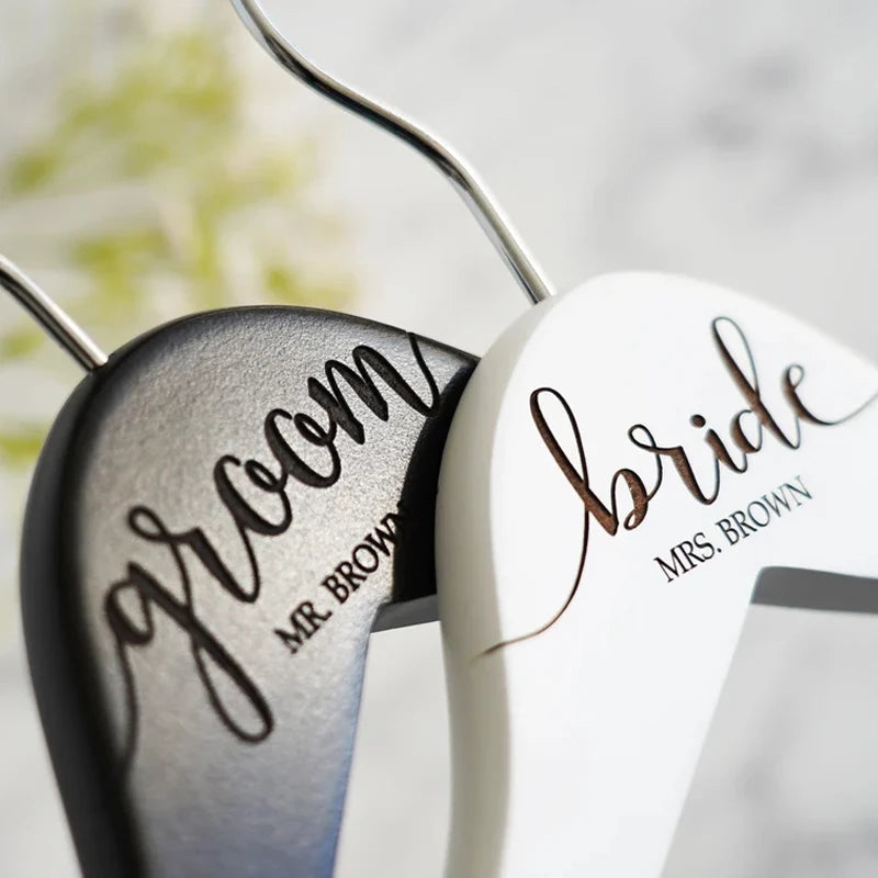 Personalized Bride & Groom Engraved Wood Hangers | Set of 2 Personalized Wedding Hanger Peaceful Pleasures Health and Wellness