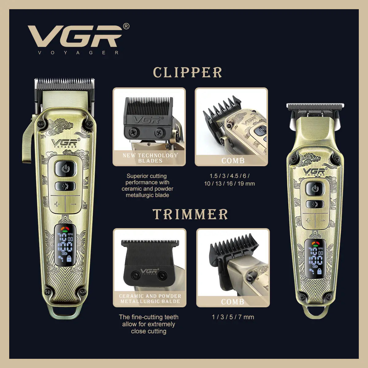 VGR V-643 Men's Hair Clipper | LCD Display & Retro Metal Body