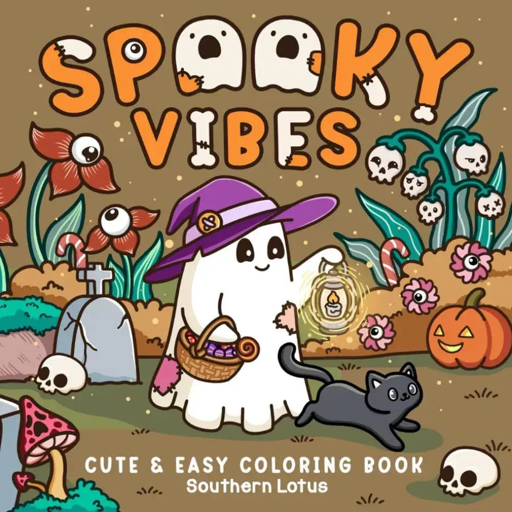 Halloween Spooky Cute Coloring Book Stress Relief Art Kids Adults