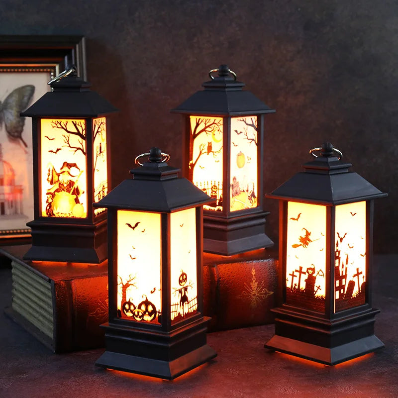 Halloween Pumpkin Castle Decorative Lamp Simulated Flame LED Light Small Hand Lantern For Holiday Outdoor Bar Garden Decoration Peaceful Pleasures Health and Wellness