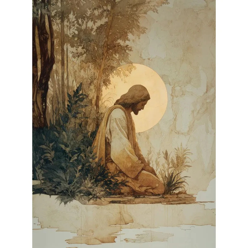 Retro Watercolor Jesus with Children Portrait Christian Religious Poster Canvas Painting Wall Art Pictures Home Decor Gift Peaceful Pleasures Health and Wellness 3 40x60cm