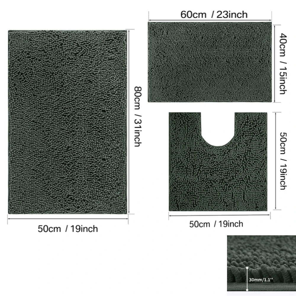 3Pc Sets Bath Mats Non Slip Memory Foam Bathroom Soft Rugs Water Absorption Dry Fast Bath Mat Machine Washable For Home Floor Peaceful Pleasures Health and Wellness 30mm Chenille darker 3pcs set