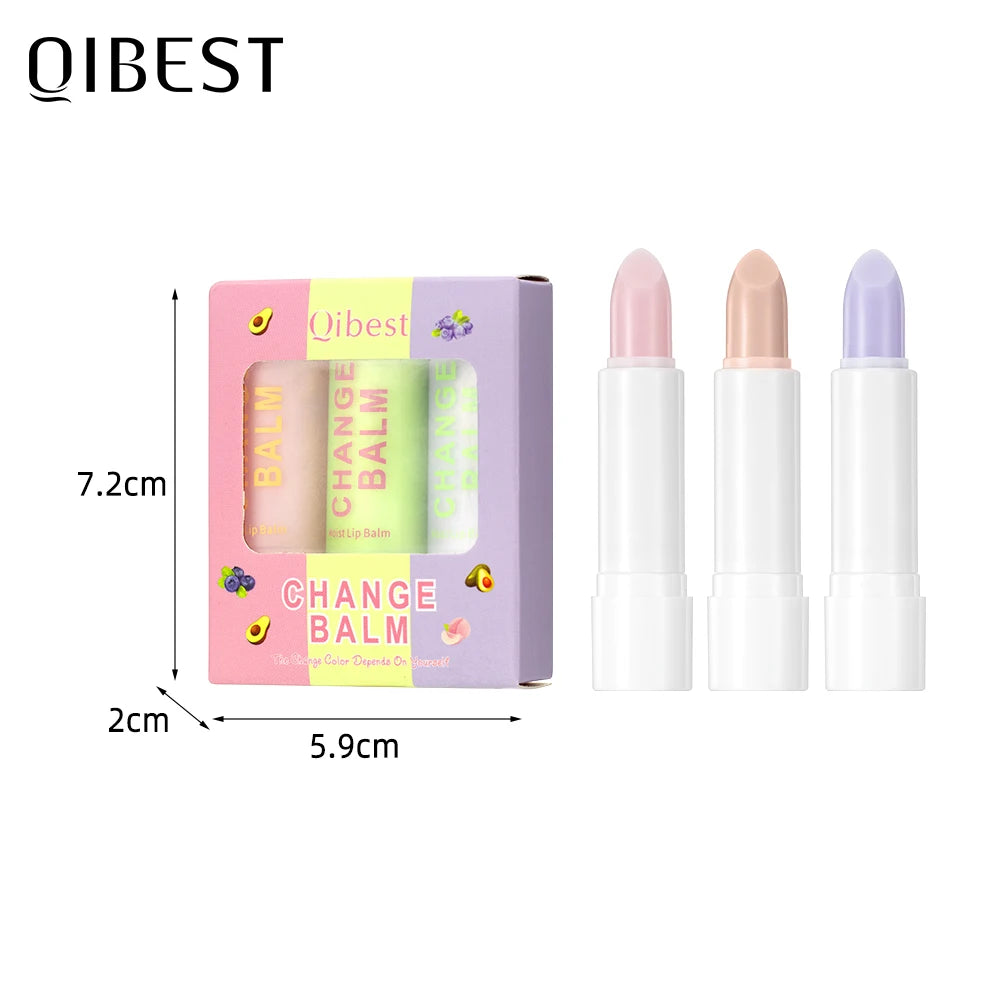 QIBEST 3 PCS Color Changing Lip Balm Sets Tinted Lipstick Moisturizing Lasting Lip Stain Nourishing Repair Lip Care Cosmetics Peaceful Pleasures Health and Wellness