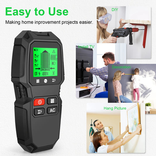 HW-QB6 Wall Stud Finder Sensor Wall Scanner 5 in 1 LCD Electronic Detector Edge Center Wood Current Metal AC Live Wire Detection Peaceful Pleasures Health and Wellness