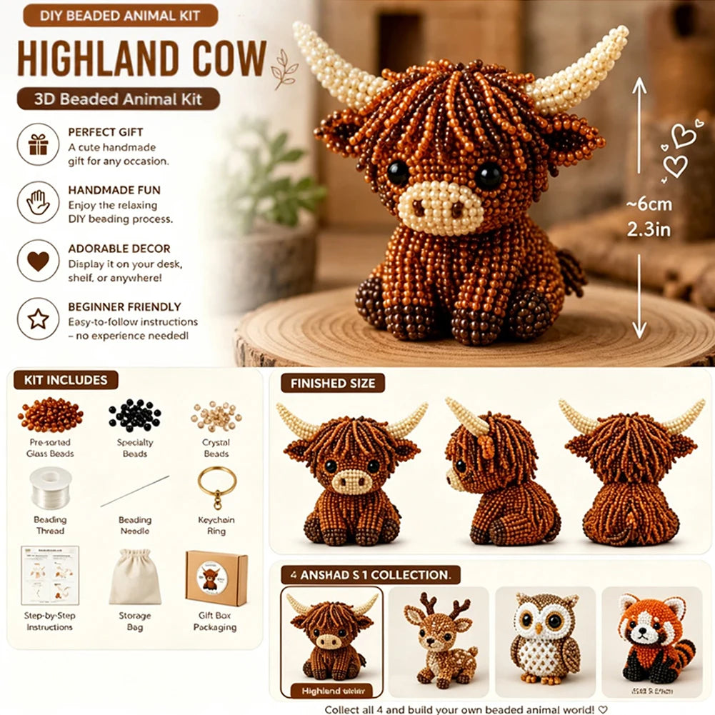 Handmade DIY Animal Bead Set,3D Beaded Animal Craft Kit,Bead Pet Keychain Making Kit,Rainy Day Indoor/Family Bonding Activities Peaceful Pleasures Health and Wellness