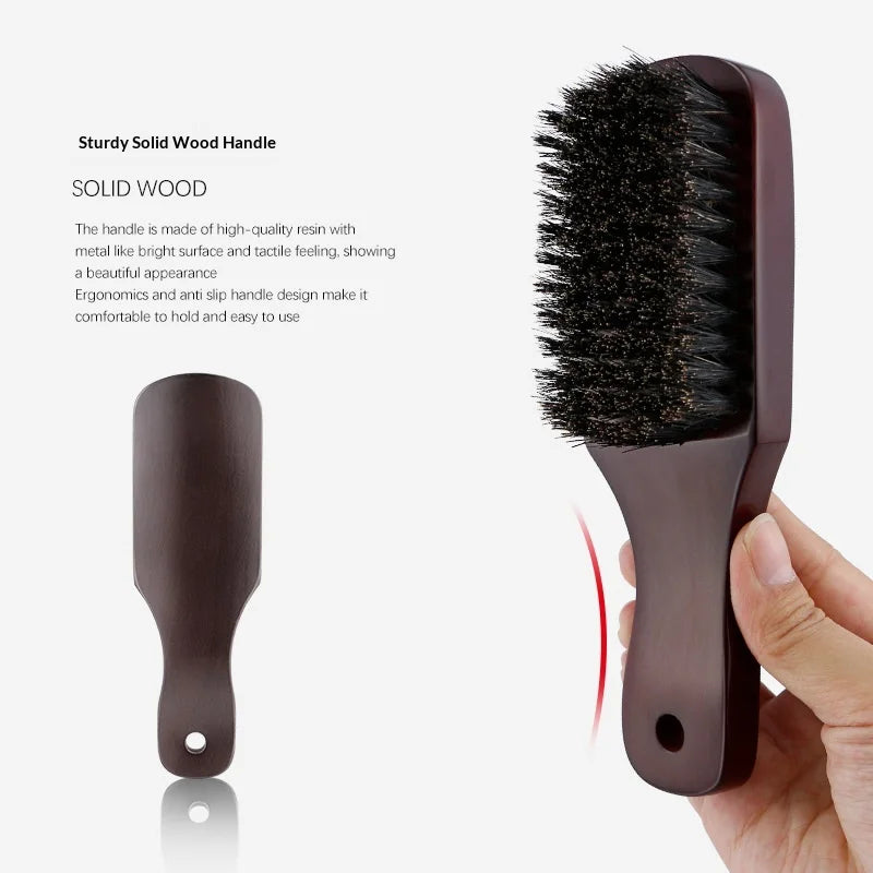 Hair Brush Wood Handle Boar Bristle Beard Comb Styling Detangling Straighten Brown Boar Bristles Massage Comb Peaceful Pleasures Health and Wellness
