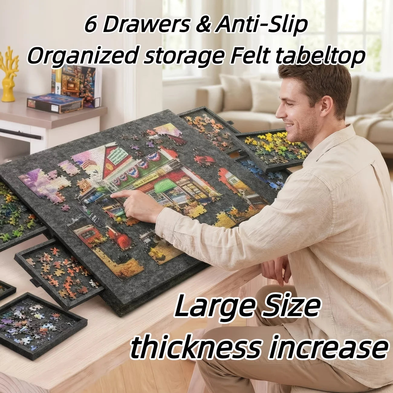 6-Drawer Jigsaw Puzzle Board 1500 Pieces | Tilting Stand & Cover