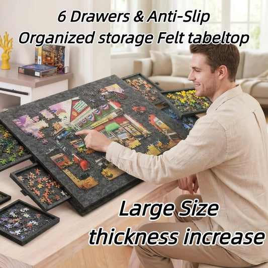 6-Drawer Jigsaw Puzzle Board 1500 Pieces | Tilting Stand & Cover Puzzle Storage Board Peaceful Pleasures Health and Wellness
