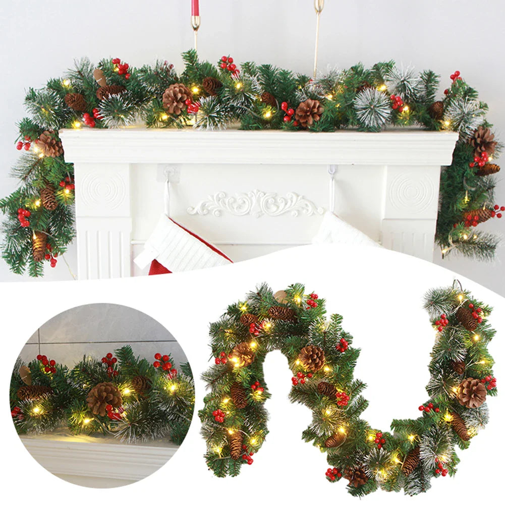 Christmas Red Berry Garland 180cm/270cm | Festive Rattan Decor