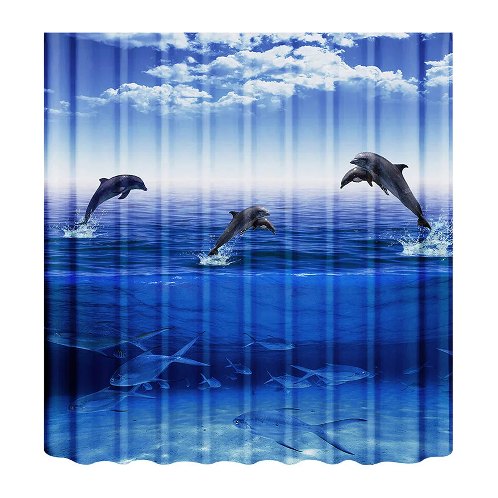 180-230cm Shower Curtains Waterproof Heavy Duty Thick Fabric Bath Curtain for Hotel Bathroom Bathtub Solid White Private Cover Peaceful Pleasures Health and Wellness Dolphin style E 180x180cm