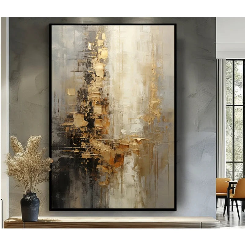 100% Hand Painted，Gold, Grey, Beige, Black ,Textured Painting, Acrylic Abstract Oil Painting, Wall Decor Living Room, Office Wal Peaceful Pleasures Health and Wellness Model A 120x180cm