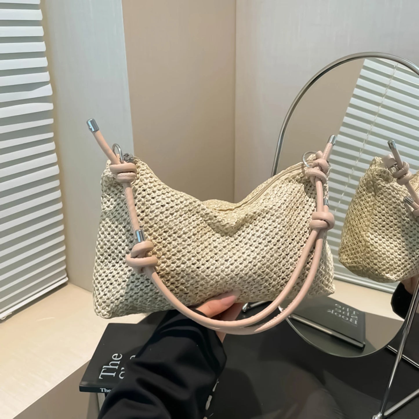 Women Straw Shoulder Bag Lightweight Casual Summer Handbag with Adjustable Strap Peaceful Pleasures Health and Wellness