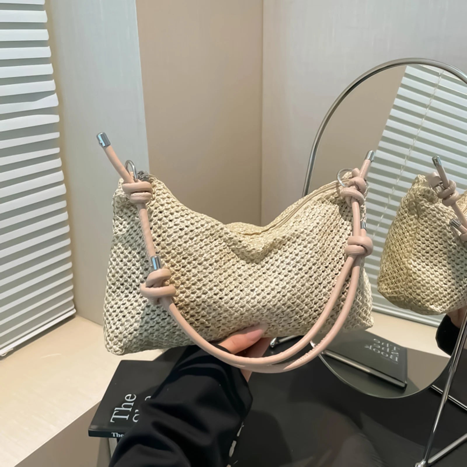 Women Straw Shoulder Bag Lightweight Casual Summer Handbag with Adjustable Strap Peaceful Pleasures Health and Wellness