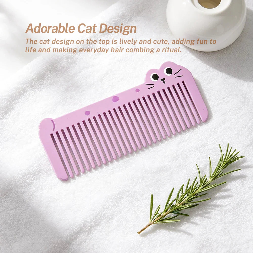 Mini Cartoon Kitten Wide Tooth Detangling Comb | Travel Hair Comb