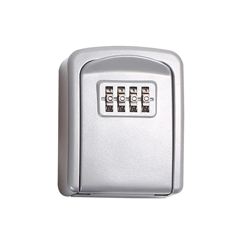 Household Code Key Box Outdoor Waterproof Decorative Keybox Wall-mounted Metal 4 Digit Combination Password Keysafe Storagebox Peaceful Pleasures Health and Wellness Silver