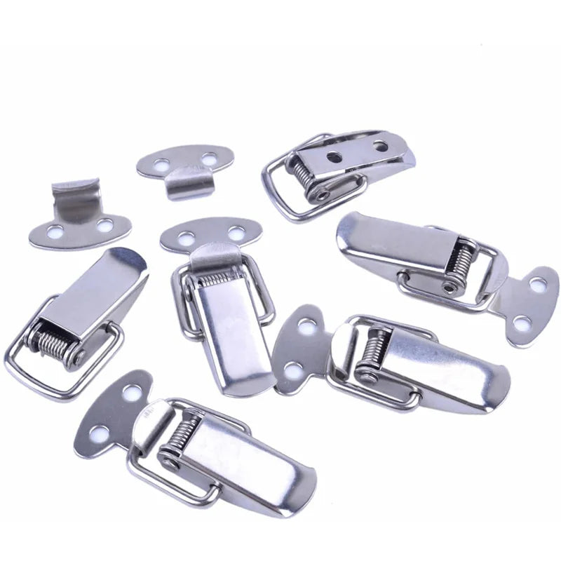 6PC Set Stainless Steel Tension Lock Cap High Quality Cabinet Boxes Spring Loaded Latch Catch Toggle Hasp Sliding Tool Part Peaceful Pleasures Health and Wellness