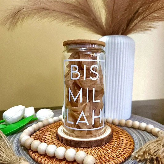 Bismillah Glass Cup | Ramadan Eid Islamic Gift Decorative Glass Cup Peaceful Pleasures Health and Wellness Glass Cup