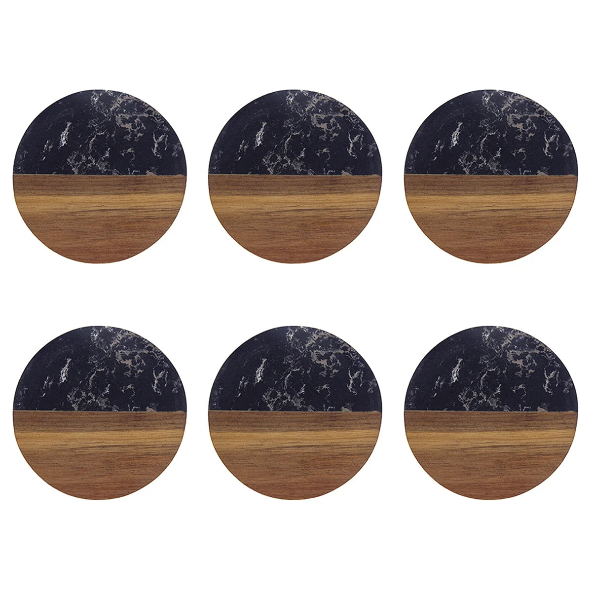 Stylish Wooden and Marble Coaster Set, Elegant Design for Coffee Tables, Durable, Perfect for Protecting Your Furniture Peaceful Pleasures Health and Wellness Black Circle 6 pcs