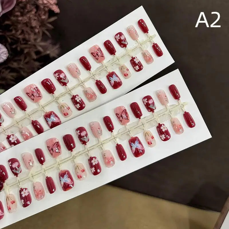 30 Pcs/Set Fake Nail Tips Red Flowers False Nails Matte Temperament Flowers Extended Nail Extensions Nail Art DIY Peaceful Pleasures Health and Wellness A2