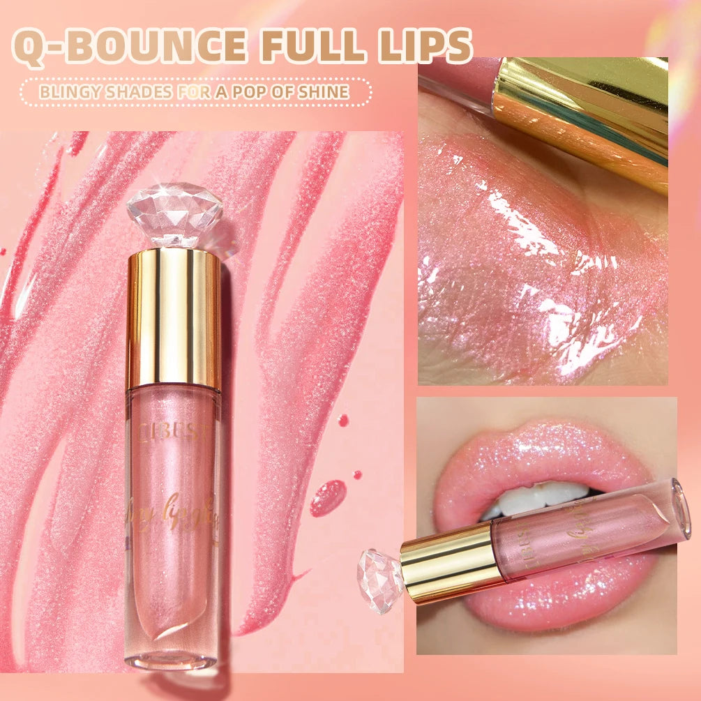 QIBEST Glitter Lip Glaze Shimmer Diamond Lip Gloss Long Lasting Liquid Lipstick Makeup Lip Oil Tint Moisturizing Lips Makeup Peaceful Pleasures Health and Wellness