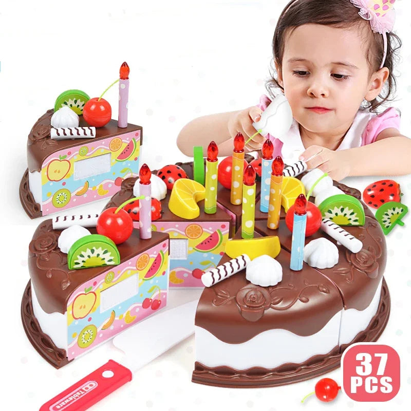 Kids DIY Birthday Cake Cutting Toy – Pretend Play Kitchen Set