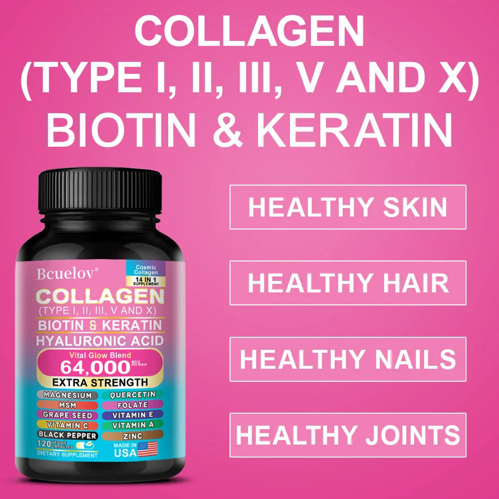 Bcuelov 14-in-1 Collagen Peptide Capsules | Skin Hair Nails