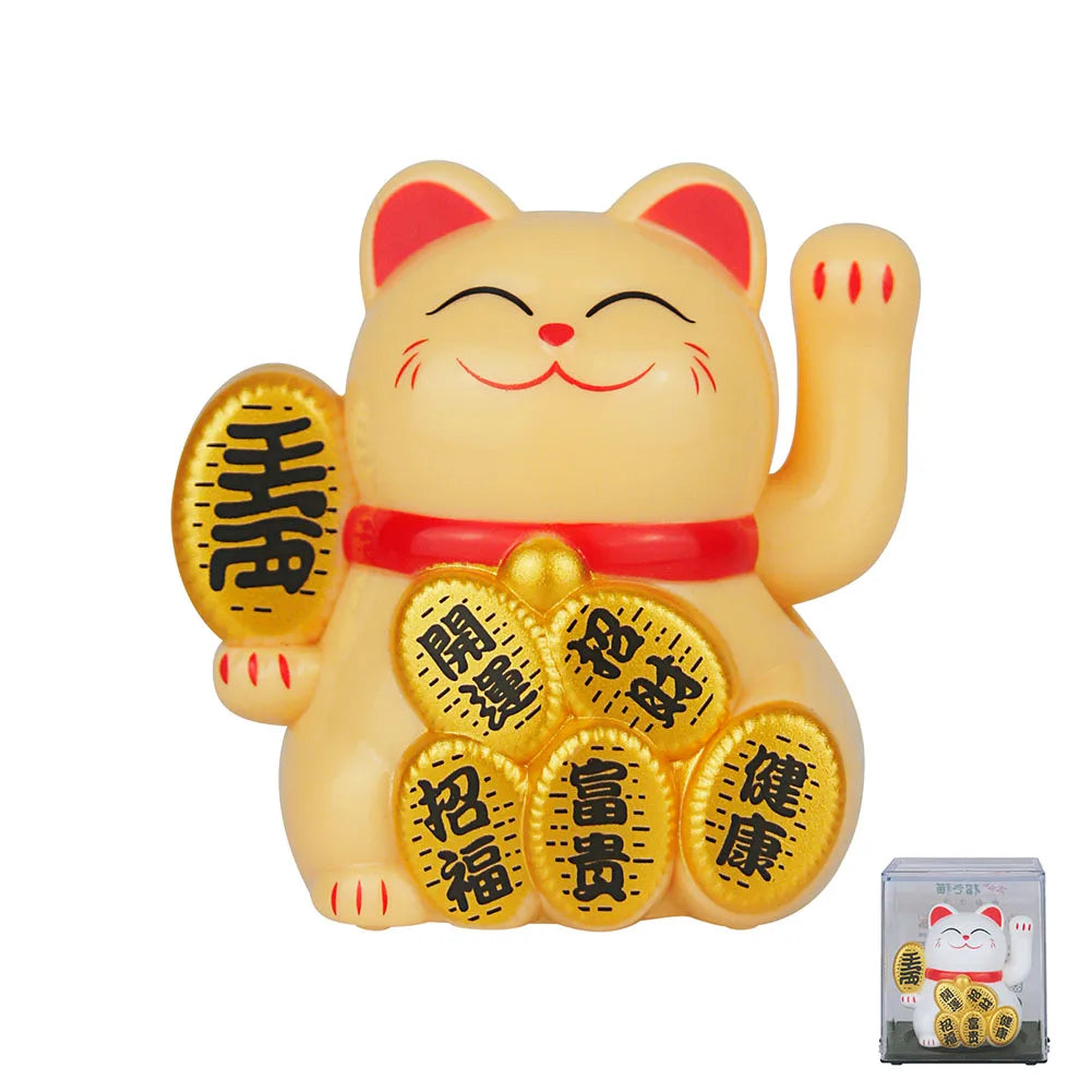 Lucky Cat Ornament Solar Car Waving Bonsai Decoration Home Feng Shui