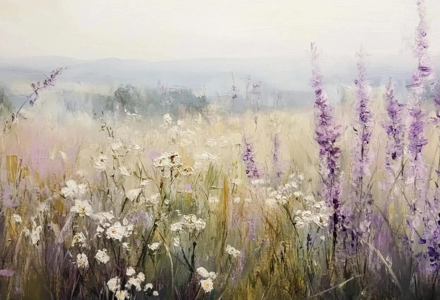 Purple Flower Field Canvas Wall Art | Spring Landscape Print