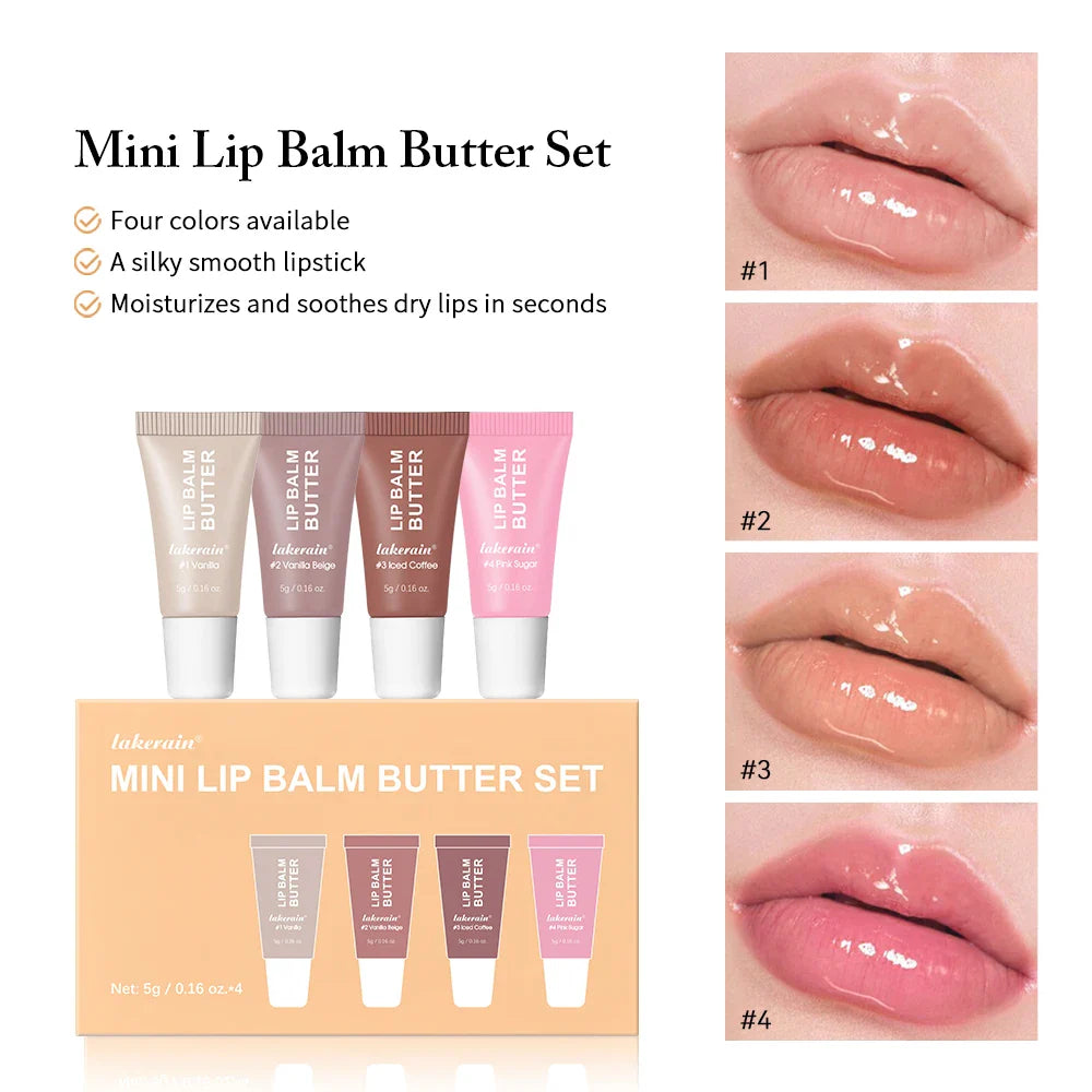 Lakerain 4pc Mini Lip Butter Balm Set – Gloss & Hydration