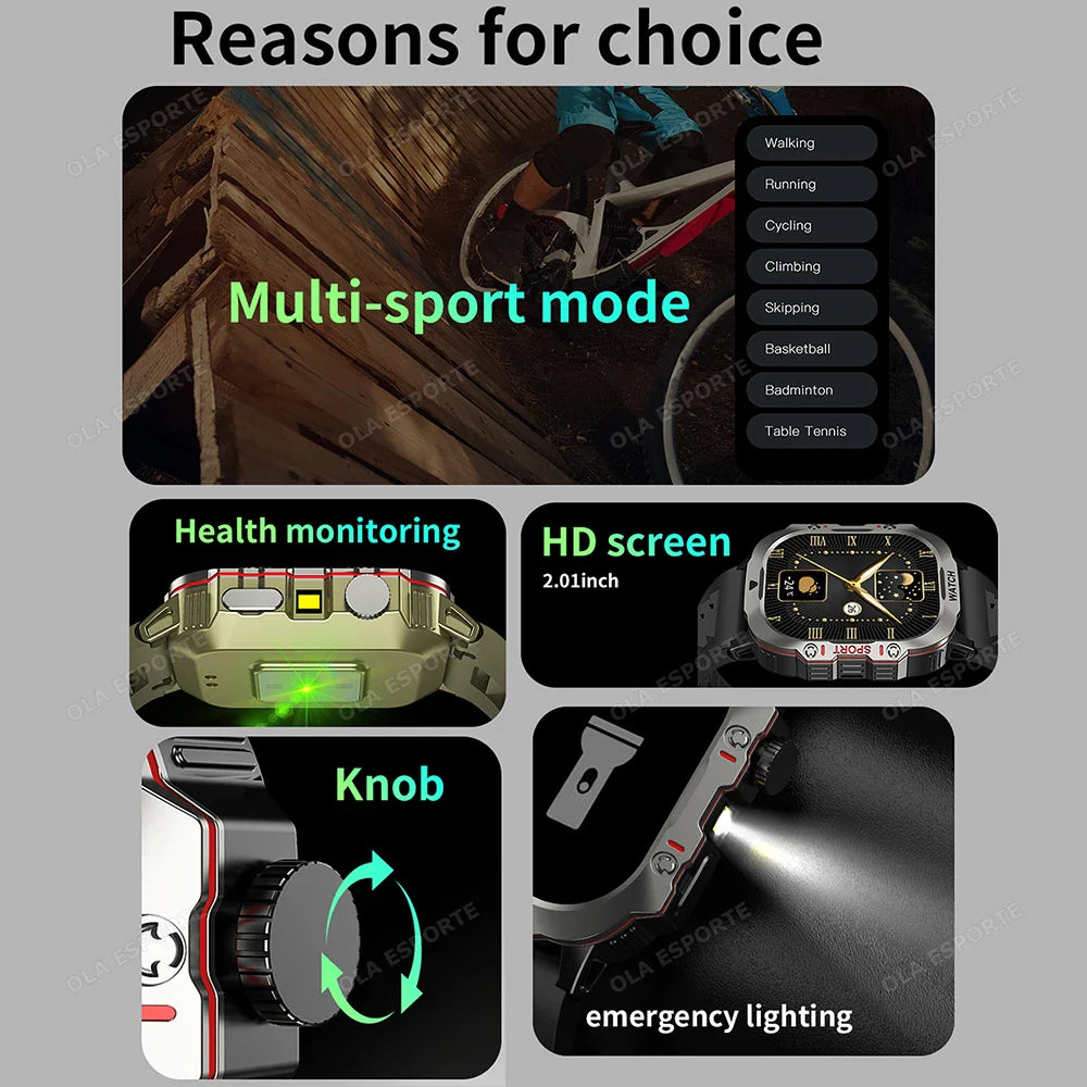 Military GPS Smartwatch LED Flashlight Bluetooth IP68 Waterproof