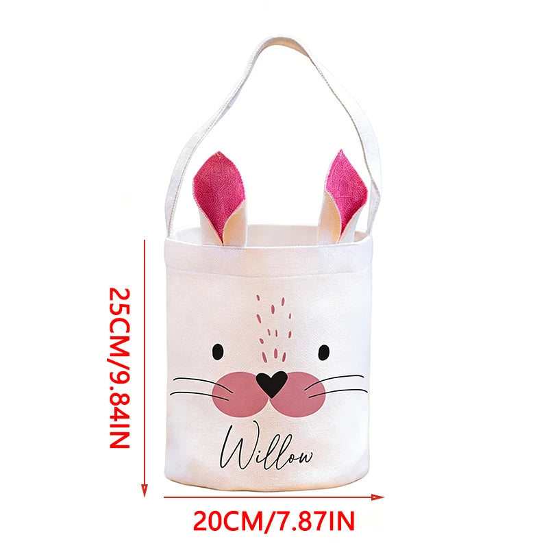 Personalised Bunny Ears Easter Basket | Custom Name Kids Gift Easter Gift Basket Peaceful Pleasures Health and Wellness