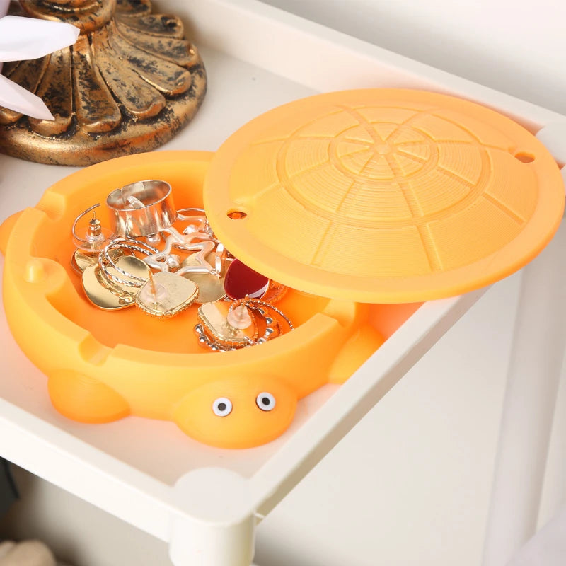 Turtle Themed Home Decor ashtray Orange Green Plastic Storage Container with Opening Lid Long Life Symbol Gift for All Ages Peaceful Pleasures Health and Wellness