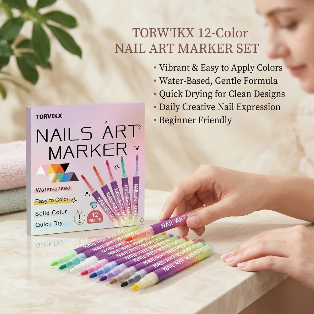 Nail Art Marker Pens Set Nourishing DIY Manicure Long‑lasting Smudge‑proof Quick-Dry 12 Colors Water‑based Nail Graffiti Pens Peaceful Pleasures Health and Wellness