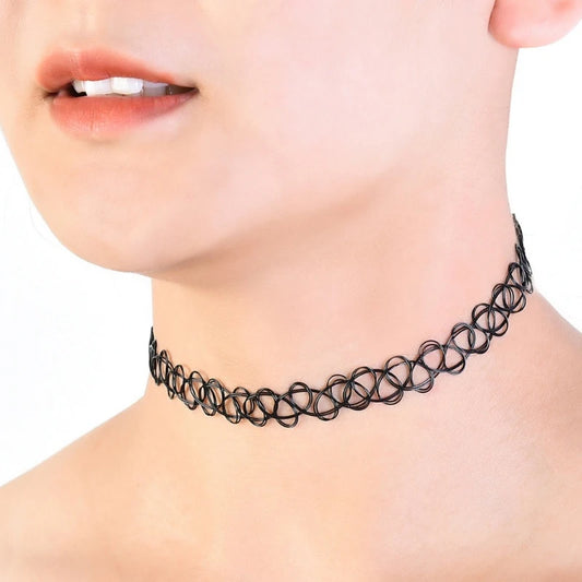 12-Pack Vintage Hippie Stretch Tattoo Choker Necklace Set Choker Necklace Set Peaceful Pleasures Health and Wellness