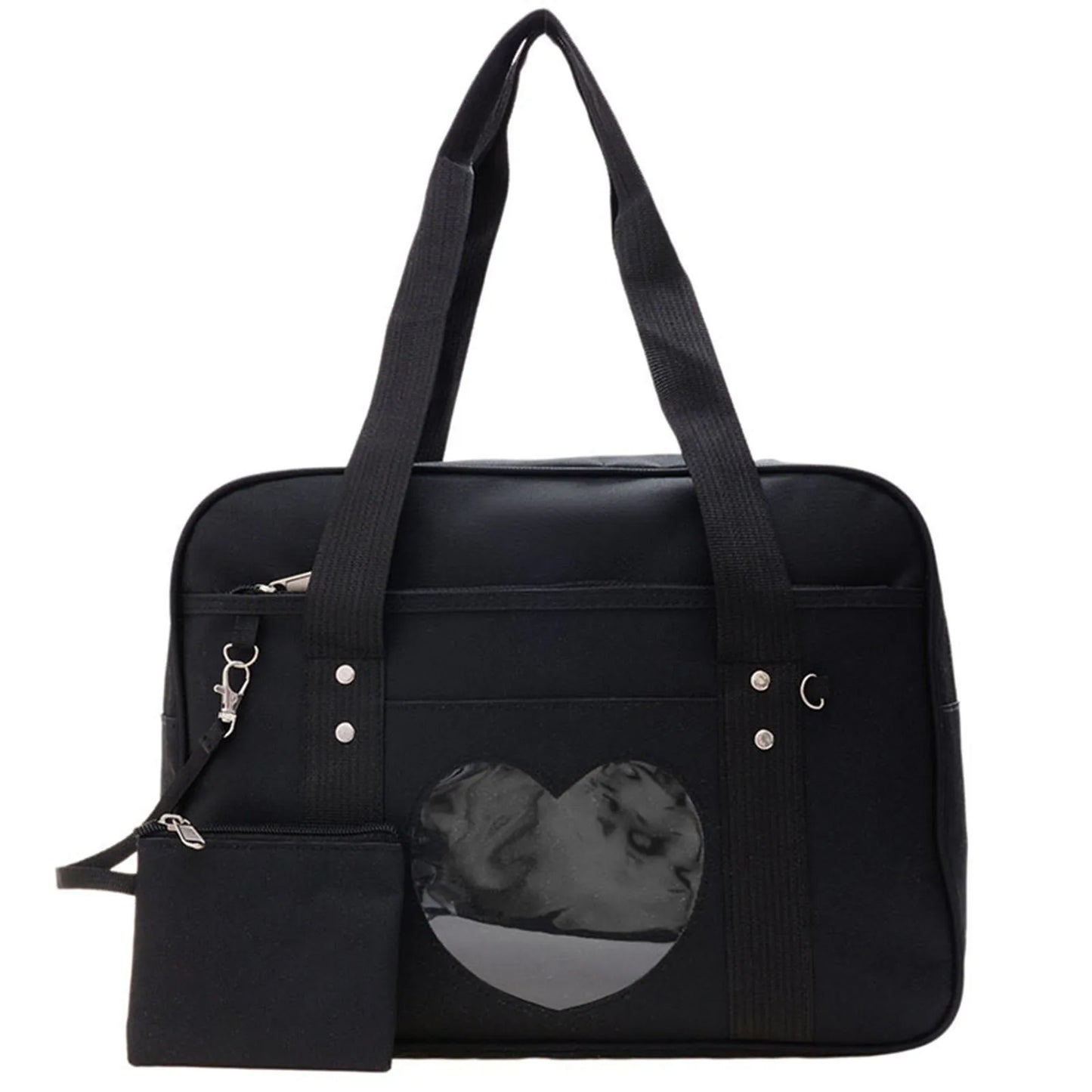 JK Uniform Style Tote Bag Anime Design Sweetheart Pattern Cute School Bag for Girls Lightweight Durable Synthetic Fiber Daily Peaceful Pleasures Health and Wellness black