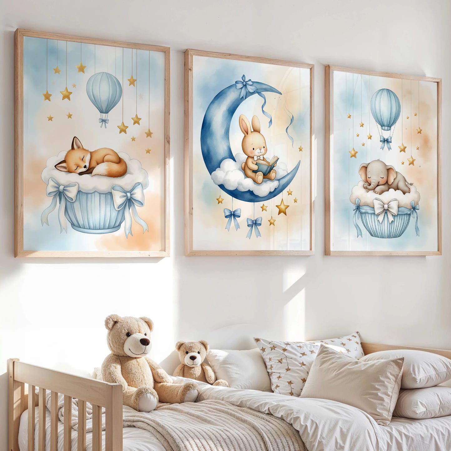 Watercolor Rabbit & Elephant Canvas Wall Art | Kids Room Decor