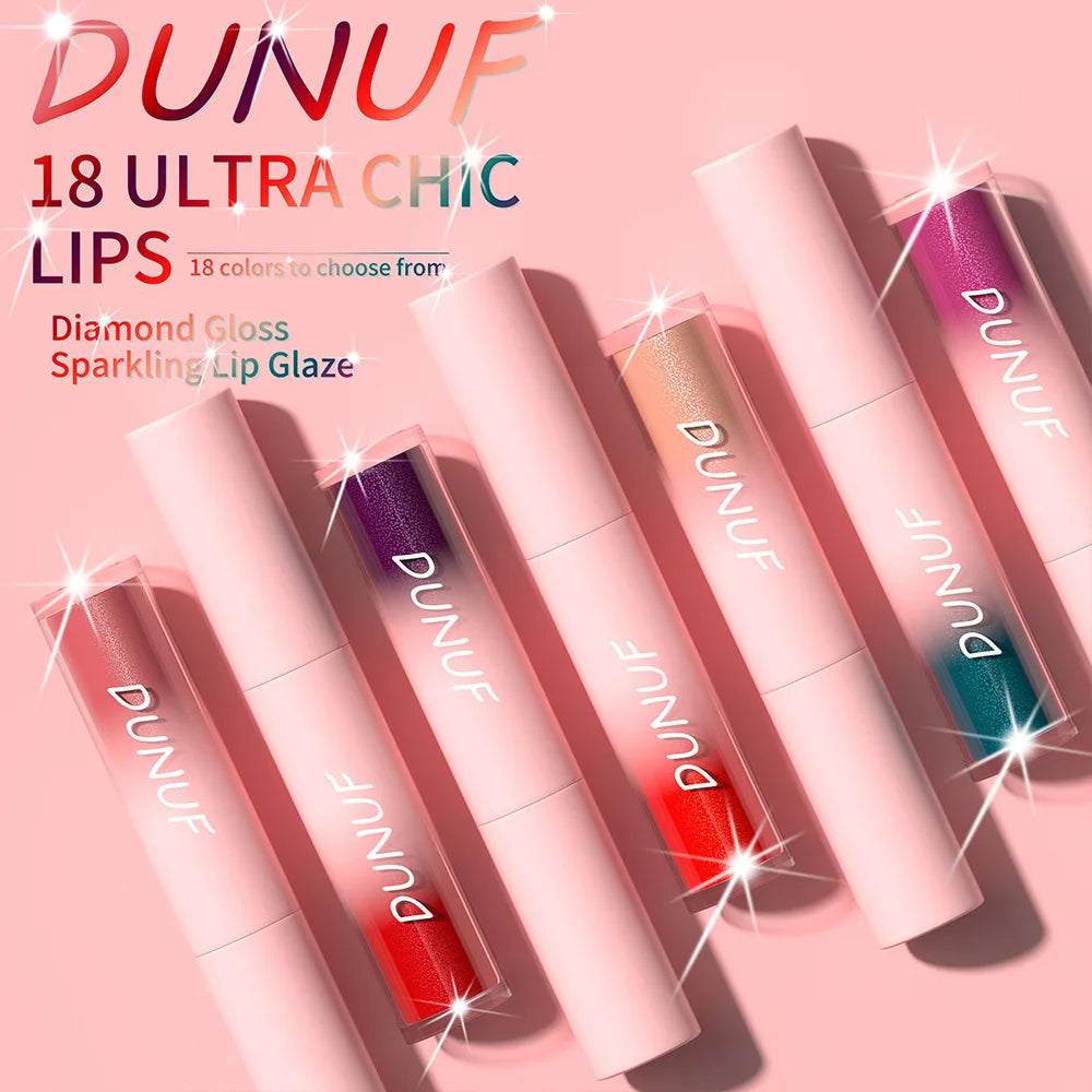 DUNUF Glitter Lip Gloss 18 Colors | Diamond Shimmer Liquid Lipstick