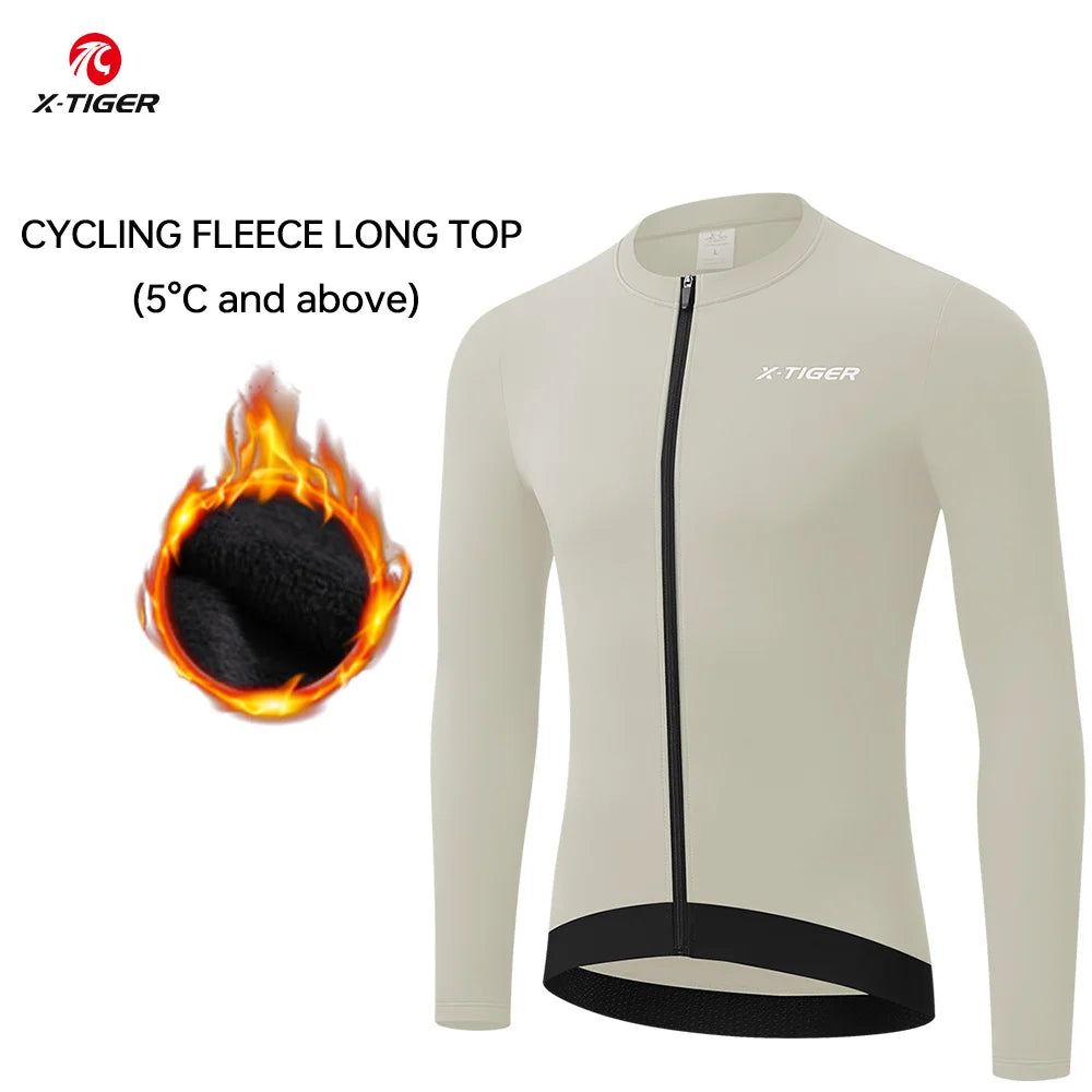 X-TIGER Men's Winter Fleece Cycling Jersey – Windproof MTB