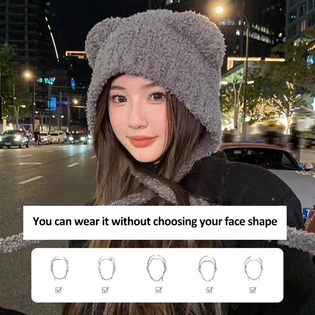 Women's Bear Ear Beanie – Cute Plush Knit Winter Hat