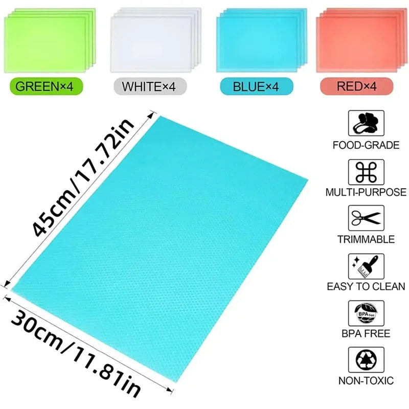 4-Pack EVA Fridge Liner Mats – Washable, Non-Slip, BPA-Free